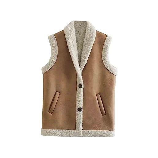 ERFMFKL gilet da donna in pelle di pecora artificiale, caldo, senza maniche, con bottoni, 12, s