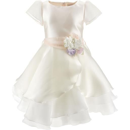 Monnalisa abito a strati con applicazione a fiori - toni neutri