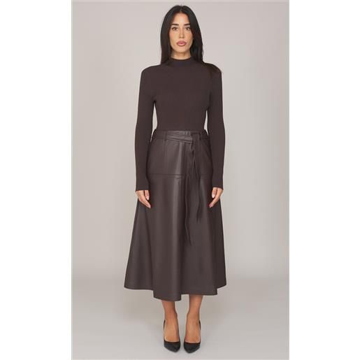 TWINSET abito TWINSET in maglia con gonna in ecopelle, colore moro