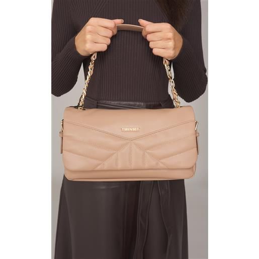 TWINSET borsa a tracolla TWINSET con logo lettering e fibbie, colore beige