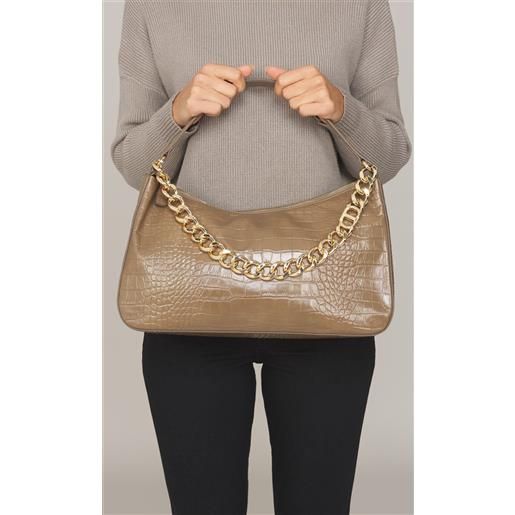 TWINSET borsa hobo TWINSET liliane in pelle stampa cocco, colore tortora
