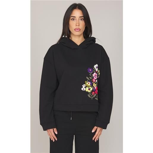 TWINSET ACTITUDE felpa TWINSET ACTITUDE con ricamo floreale e cappuccio, colore nero