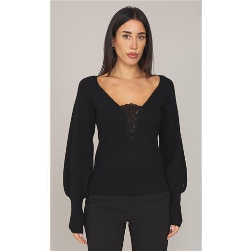 TWINSET maglia TWINSET a coste con dettaglio in pizzo, colore nero