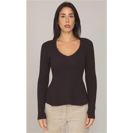 TWINSET maglia TWINSET a coste con scollo a punta, colore moro