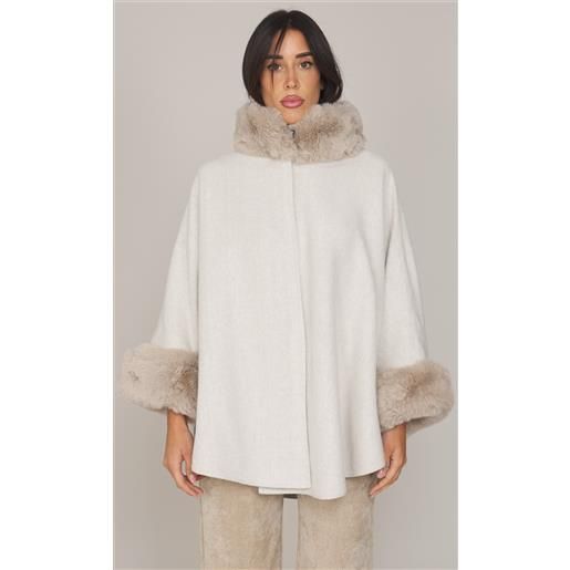 TWINSET poncho TWINSET con collo e polsi in ecopelliccia, colore panna