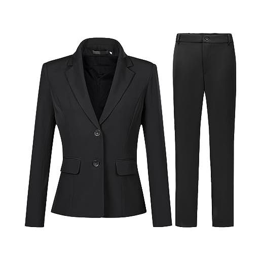 YYNUDA tailleur 2 pezzi donna lavoro casual ufficio blazer pantaloni due bottoni abiti giacca formale, #8622 nero, m