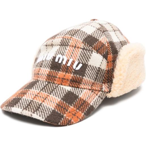Miu Miu cappello da baseball a quadri - marrone