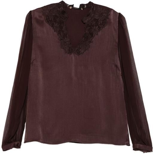TWINSET blusa con dettagli in pizzo - marrone