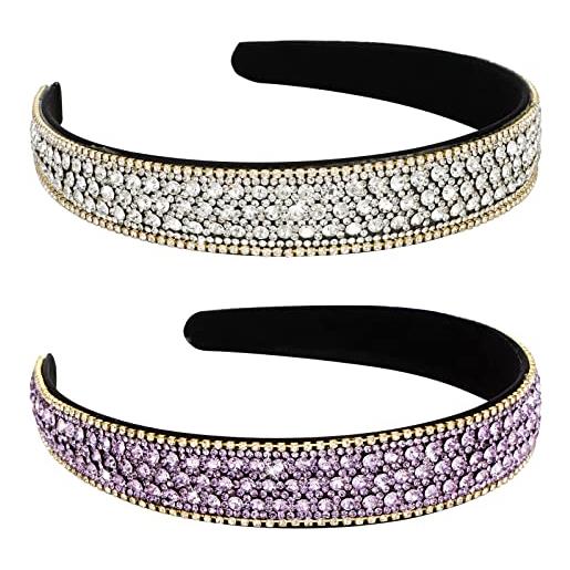 YISSION 2 fasce per capelli da donna con strass e cristalli glitterati, alla moda, accessori per capelli per ragazze, splendidi accessori per capelli da donna, argento viola