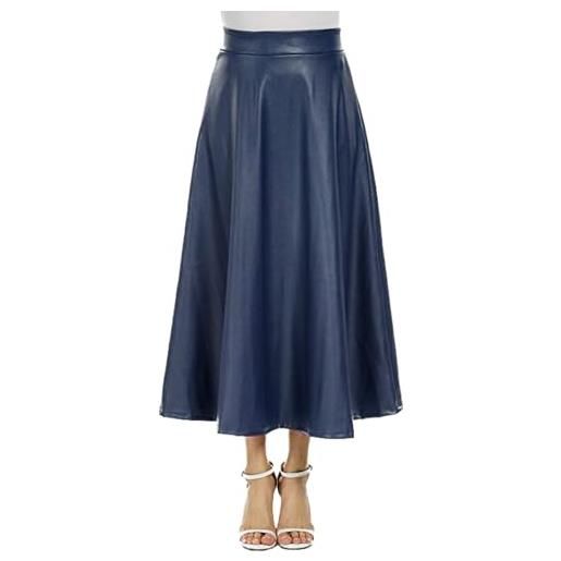 Cicilin gonna lunga invernale da donna, a vita alta, in pelle pu, plissettata, svasata, vintage, elegante, blu navy, xxl