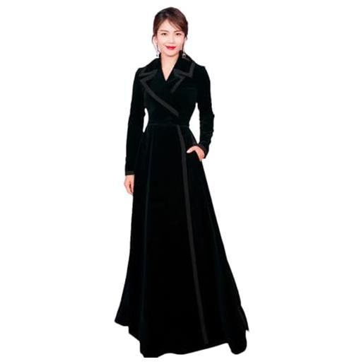 Adhdyuud trench lungo da donna vintage con colletto dentellato avvolgente maxi cappotto invernale spesso e caldo con tasca, maxi cappotto nero, l