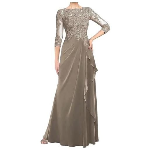 WSEYU abiti da sposa per la madre della sposa per il matrimonio lunghi con maniche a 3/4 ricami in pizzo pieghe abiti per la madre dello sposo con scollo a barchetta, argento, 46