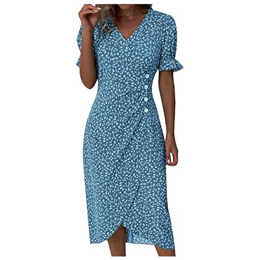 Generico vestito donna estivo a mezze maniche lunghezza media country indiana sundress abiti abito da spiaggia con tasche comodi prendisole viaggio primavera estate