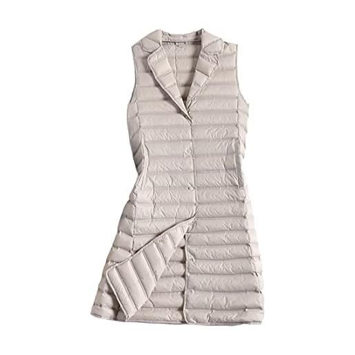 Clementie gilet da donna, lungo cappotto piumino senza maniche giacca donna elegante cerimonia tinta unita giacca blouson casuale gilet giacca con tasche (l, belge)