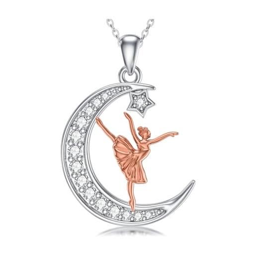 Collana Lunga Con Ciondolo Ballerina – Cristalli – Placcata Oro O Argento – Regalo Per Ragazze