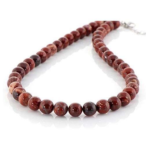 Collana Con Ciondolo A Doppia Punta In Diaspro Rosso Naturale E Argento 925 - Catena 50 Cm - Pietra Portafortuna Ariete