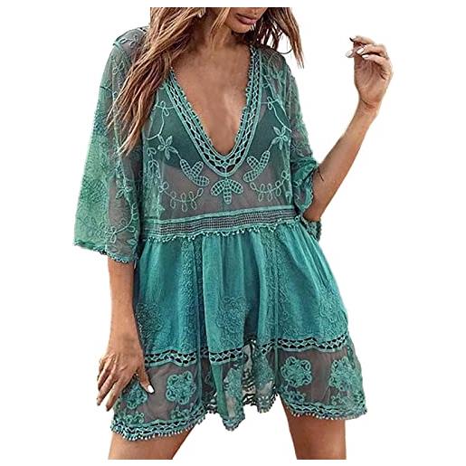 Generico abito copricostume donna mare coverup shirt dress avvolgente curvy spiaggia vestito estivo lungo tessuto tinta unita= corto per serate in riva al