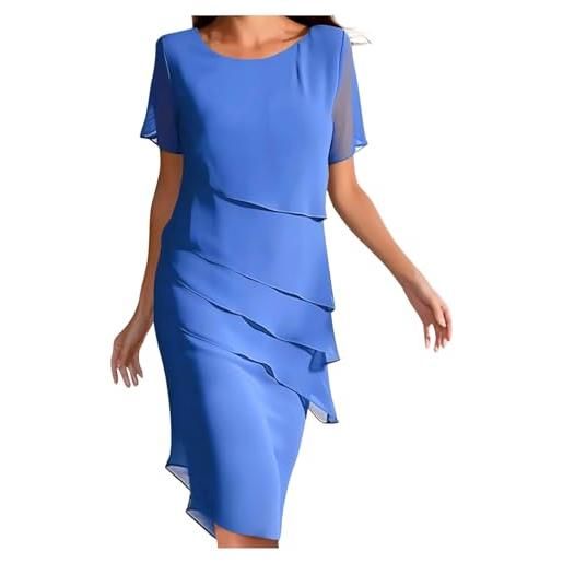 Generic vestito donna estivo abiti elegante orlo a volant boho curvy leggera elasticizzata vestiti maniche corte abito da camicia casual tinta unita lungo spiaggia e vacanza per mare, estate