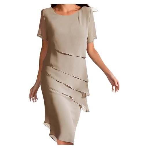 Generic vestito donna estivo abiti elegante orlo a volant boho curvy leggera elasticizzata vestiti maniche corte abito da camicia casual tinta unita lungo spiaggia e vacanza per mare, estate