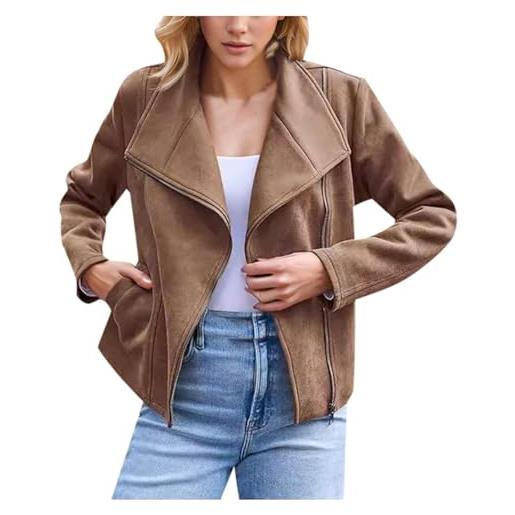 Generisch moda autunno inverno breve moto giacca per le donne casual camoscio look pelle camoscio capispalla cappotto, caffè, l