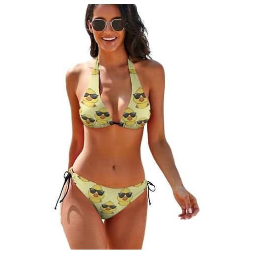 Costume da bagno con spacco, bikini a costine, bikini da donna, 2 pezzi, due pezzi, costume da bagno da donna con allacciatura al collo, costume da bagno incrociato, tankini, top da donna