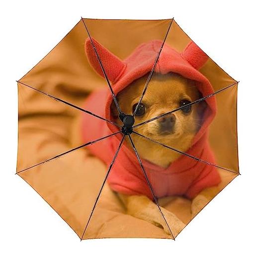 Cmagnifico ombrello, ombrello automatico con chihuahua depresso, apertura automatica, ombrello pieghevole a 3 per donne e uomini, chihuahua depresso, taglia unica