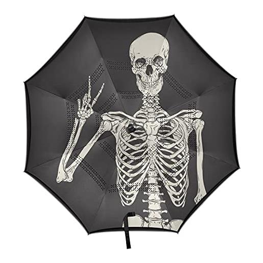 Xigua - ombrello automatico con teschio di zucchero, antivento, protezione uv, con striscia riflettente per uomini e donne