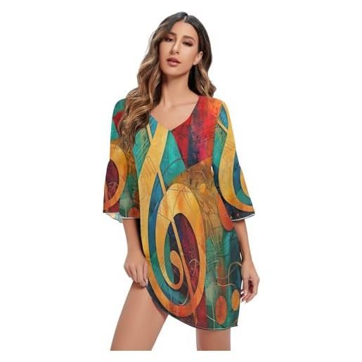 RPLIFE abito elegante con scollo a v a forma di mostro dei cartoni animati, abiti da cocktail da donna, note musicali e chiave di violino, l