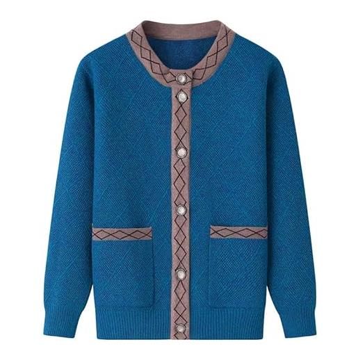 ZLFX cardigan donna invernale cardigan da vecchia signora maglioni da donna con tasche scaldamuscoli casual cardigan lavorato a maglia per mezza età e anziani fodera interna in pile cardigan per donne a