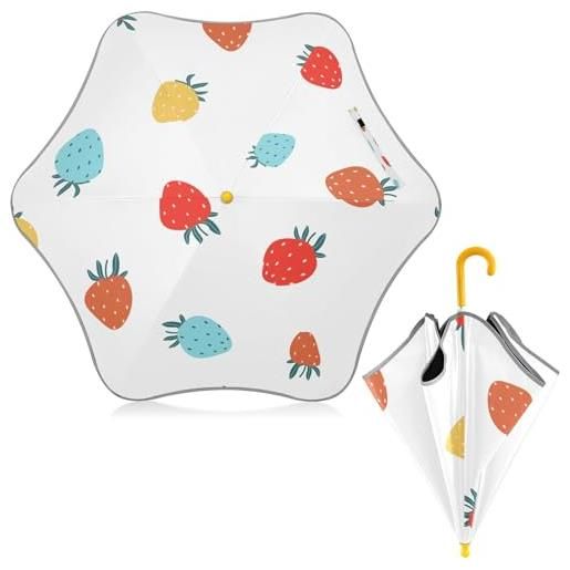 HMZXZ ombrello per bambini ombrello colorato frutta fragola per pioggia uv protezione solare ragazzi ragazze con impugnatura facile gancio, multi