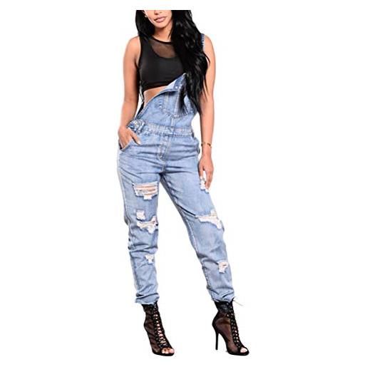shownicer donna salopette pantaloni baggy stampato pantaloni dungarees gambe grandi denim overall jumpsuit con tasche f blu m