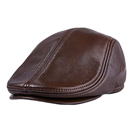 Ommda cappello di pelle uomo invernali con paraorecchie newsboy fodera in cotone berretto regolabile marrone scuro l
