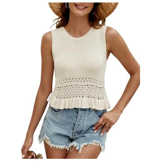 CiCiBird donne carino crop maglioni gilet maglia senza maniche pullover top crochet increspato orlo tank, colore: beige. , s