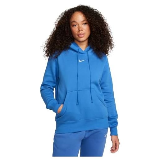 Nike w nsw phnx flc std po felpa con cappuccio top, star blue/sail, s donna