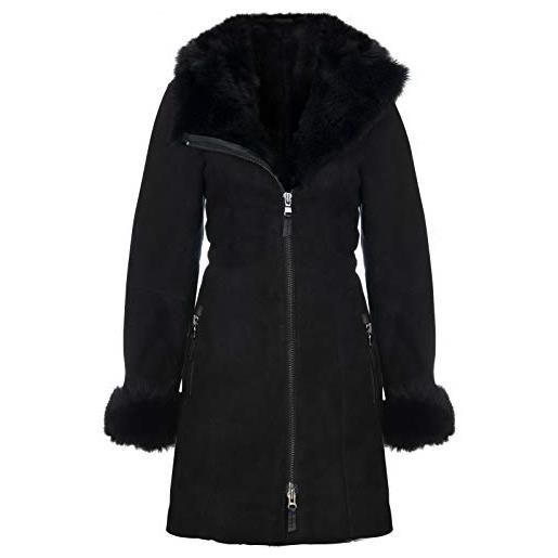 Infinity Leather cappotto da giacca da donna in montone merino in scamosciato nero con cappuccio xl