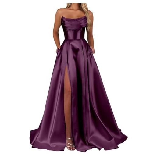 WSEYU abito da damigella d'onore in raso da donna, per matrimoni, serate, balli, cocktail, taglie forti, blu navy, 52