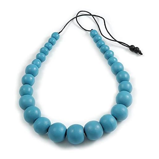 Collana Chunky In Legno Con Cavo Pelle Argento - Maglie Grandi Ovali, Lunghezza 66 Cm, Gioiello Etnico Alla Moda Per Uomo E Donna