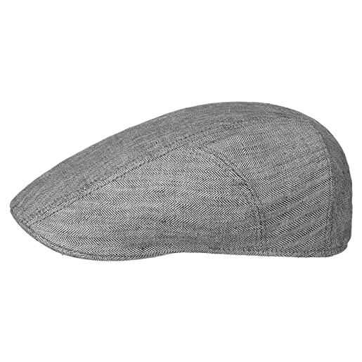 Stetson coppola in lino spina di pesce uomo - made the eu berretto piatto cappello con visiera, fodera estate primavera/estate - 59 cm grigio
