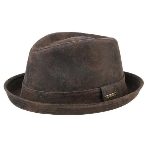 Stetson radcliff player in pelle uomo - fedora cappello con fodera, fascia estate/inverno primavera estate autunno inverno - m (56-57 cm) marrone