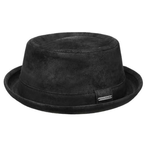Stetson pennsylvania pigskin pork pie in pelle da uomo - cappello in pelle suina - pork pie foderato - fedora in used look estate/inverno - cappello robusto nero xl (60-61 cm)