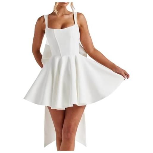 WSEYU abiti da ballo con scollo quadrato pieghe abiti di fidanzamento per le donne abiti da festa di laurea in raso taglie forti, bianco, 50