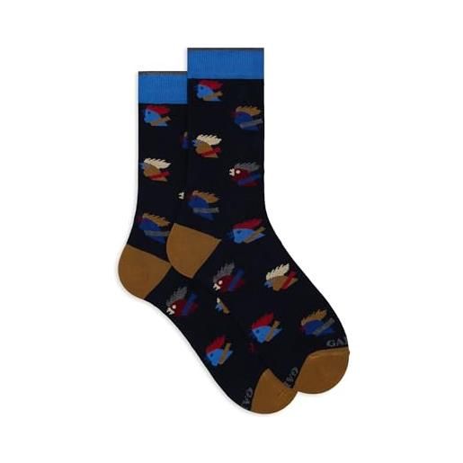 Gallo calze corte uomo blu fantasia galli multicolore