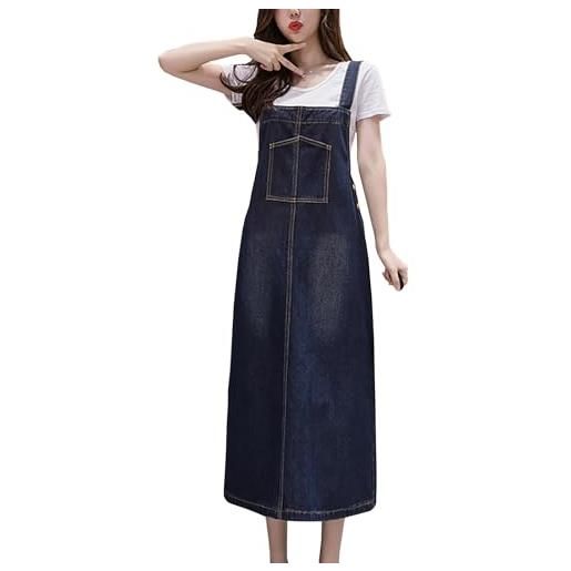 Yishengwan donna lunga vestito salopette di jeans senza maniche salopette gonna denim vestito overall taglie forti blu xl