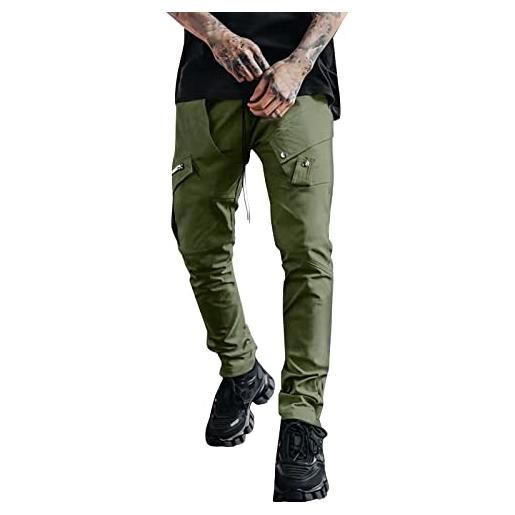 VaiKanhai salopette termiche da uomo invernali mimetiche maschili per tutte le stagioni, casual, tutti i colori, tasche alla moda, pantaloni da spiaggia, tasche dritte, impermeabili, verde, m