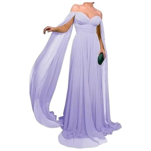 WSEYU abiti da damigella d'onore con spalle scoperte abiti lunghi in chiffon abiti da ballo con scollo a v una linea abiti da sera formale con mantello, lavanda, 50