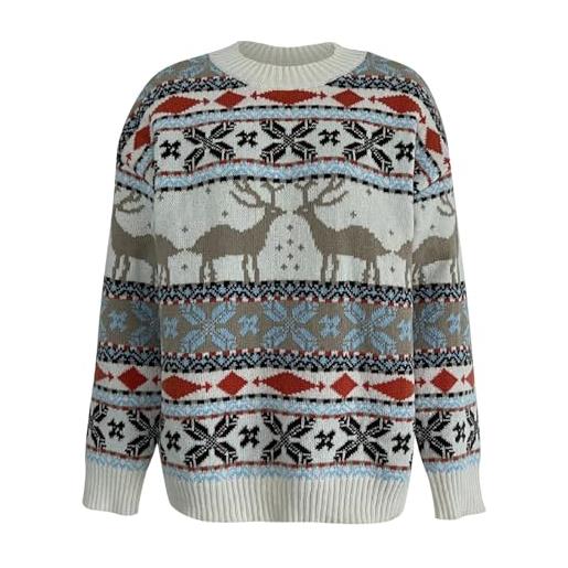 CGGMVCG maglioni natalizi brutti da donna 2025 girocollo allentati cinque colori a tema natalizio lunghi vestiti per le vacanze di natale, beige, s