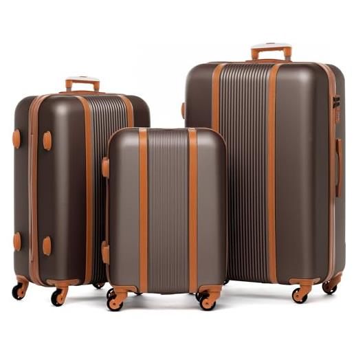 FERGÉ set di 3 valigie viaggio milano - bagaglio rigido dure leggera 3 pezzi valigetta 4 ruote marrone