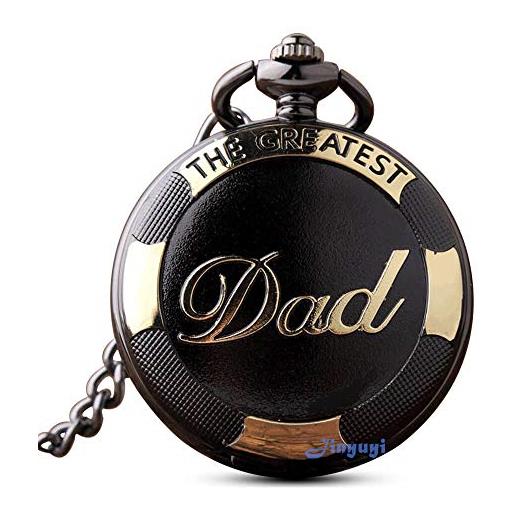 GORBEN - orologio da taschino vintage al quarzo con catena e portachiavi, da uomo, in confezione regalo, ideale come regalo per il papàcon scritta dad