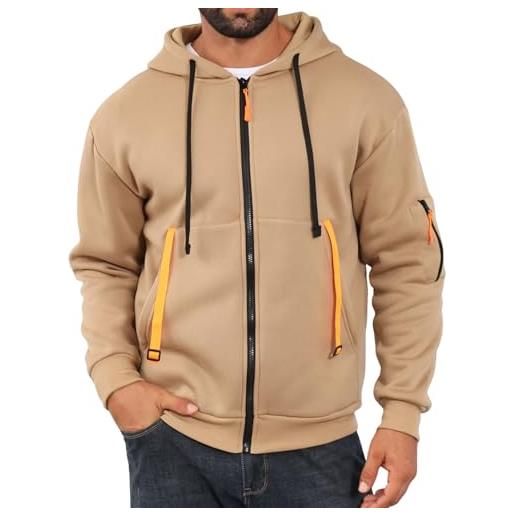 LAOARA, felpa da uomo con cappuccio e cerniera a maniche lunghe in pile, felpa casual con cappuccio con tasche a marsupio, grigio, l
