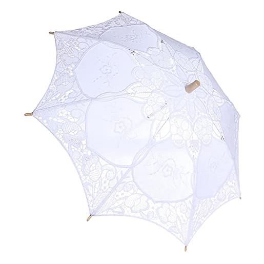 Marhynchus ombrellone in pizzo ombrellone da sole con manico in legno ombrello da sposa per festa di nozze da donna per la decorazione di scattare foto(l-bianco)
